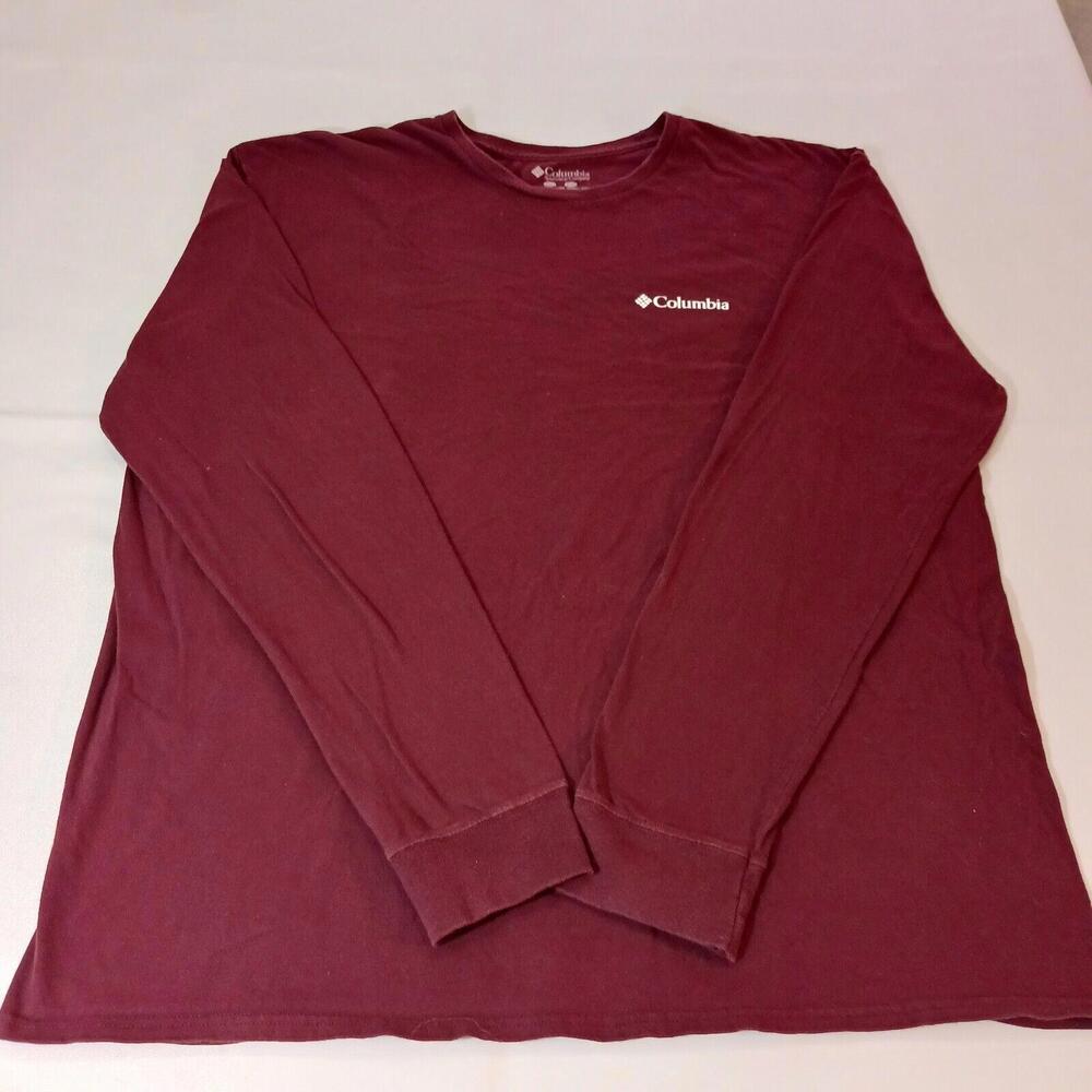 Columbia Men's Burgundy Cotton Long Sleeve Crewneck Graphic T-Shirt Size 2XL